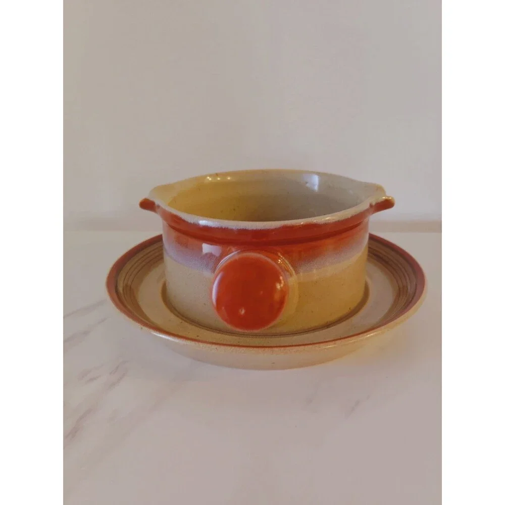 Vintage Gravy Boat/Plate - Mikasa Potter's Art Ben Seibel PF850 Country Cabin